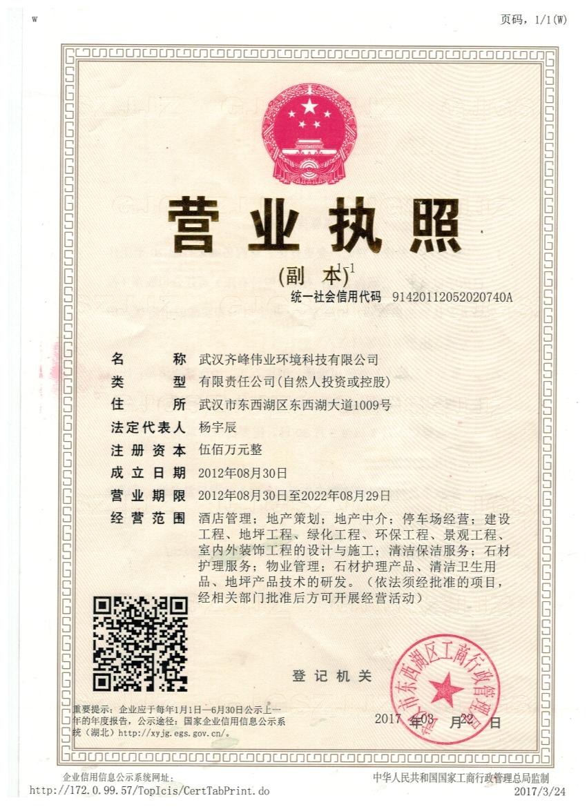 武汉齐峰伟业环境科技有限公司营业执照
